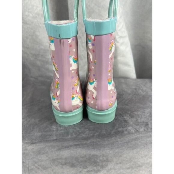 T&W Girls Unicorn Rain Boots Purple Pink Rubber Pull On Round Toe 6 NEW - Picture 3 of 6